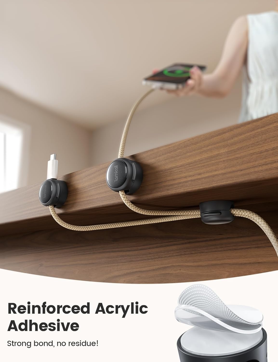 8Pack Magnetic Cord Organizer Cable Clips - Lamicall [Crystal-Clear] Desk Cable Managment for Phone Charging Cord, Adhesive Wire Holder for Home Office Desk Nightstand, Christmas Organizer Accessories