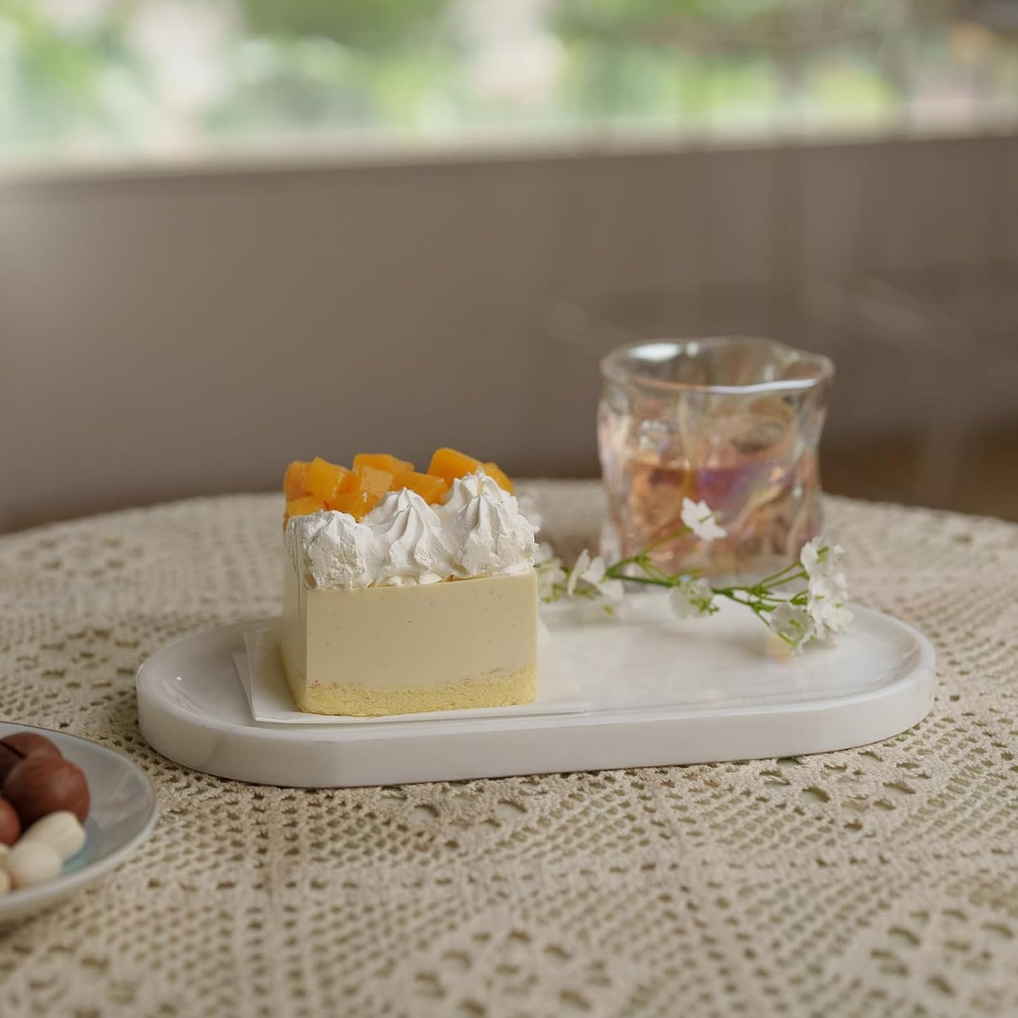 Marble Tray 9.8”x4.7”x0.6”| Oval Stone Tray for Kitchen Counter, Bathroom Vanity & Jewelry Organization – Natural Durable Marble Design (Star White)‌