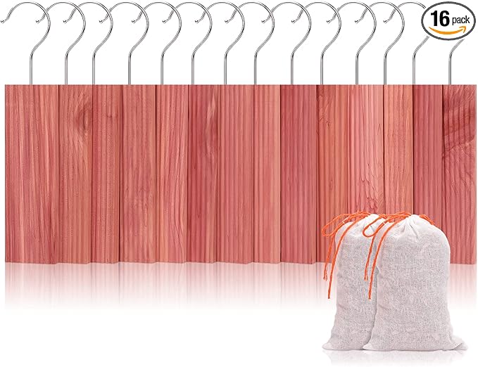 Homode Cedar Blocks for Clothes Storage, Aromatic Cedar Wood for Closets and Drawers, Cedarwood Hangups with Hook, Scent Sachets Bags Cedar Closet Freshener, 16 Pack