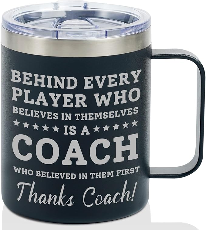 Onebttl Coach Gifts, Funny Gift Idea for Appreciation, Christmas, Birthday, 12oz Stainless Steel Insulated Travel Coffee Mug - Thanks Coach, Black, BS-COACH-MUG12-BELIEVE