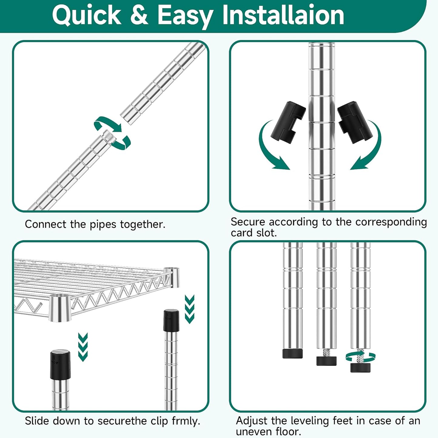 5 Tiers Shelf Metal Storage Shelves 3300 lbs Steel Storage Shelving Utility Shelving Unit Steel Organizer Wire Rack for Home,Kitchen,Office,Garage Chrome 17.7" D x 47.2" W x 70.3" H