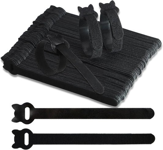Reusable Cable Ties 6 In 100 Pack Heavy Duty Black Cord Organization Straps Adjustable & Releasable Hook and Loop for Indoor/Outdoor Wire Management