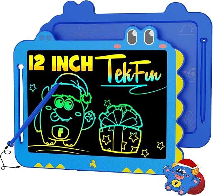 TEKFUN LCD Writing Tablet for Kids, 12 Inch Doodle Board Colorful Drawing Tablet, Reusable Electronic Pads Educational and Learning Toys Gifts for 3-13 Year Old Boy and Girl (Blue)
