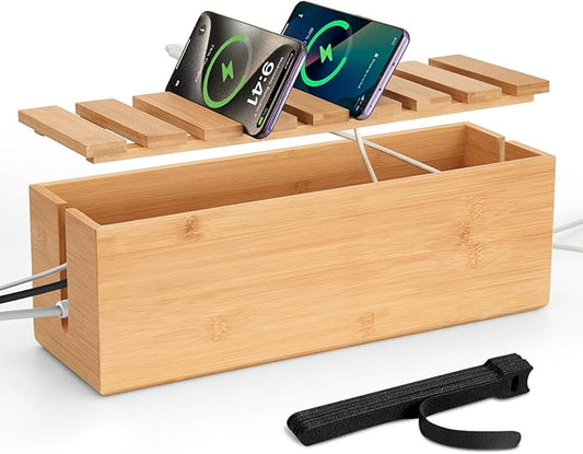 Extra Large Cable Management Box, Bamboo Cable Organizer Storage and Power Strip Box for Electrical Cord Management, Cord Hider Boxs Shelf for Desktop Home Office Kitchen