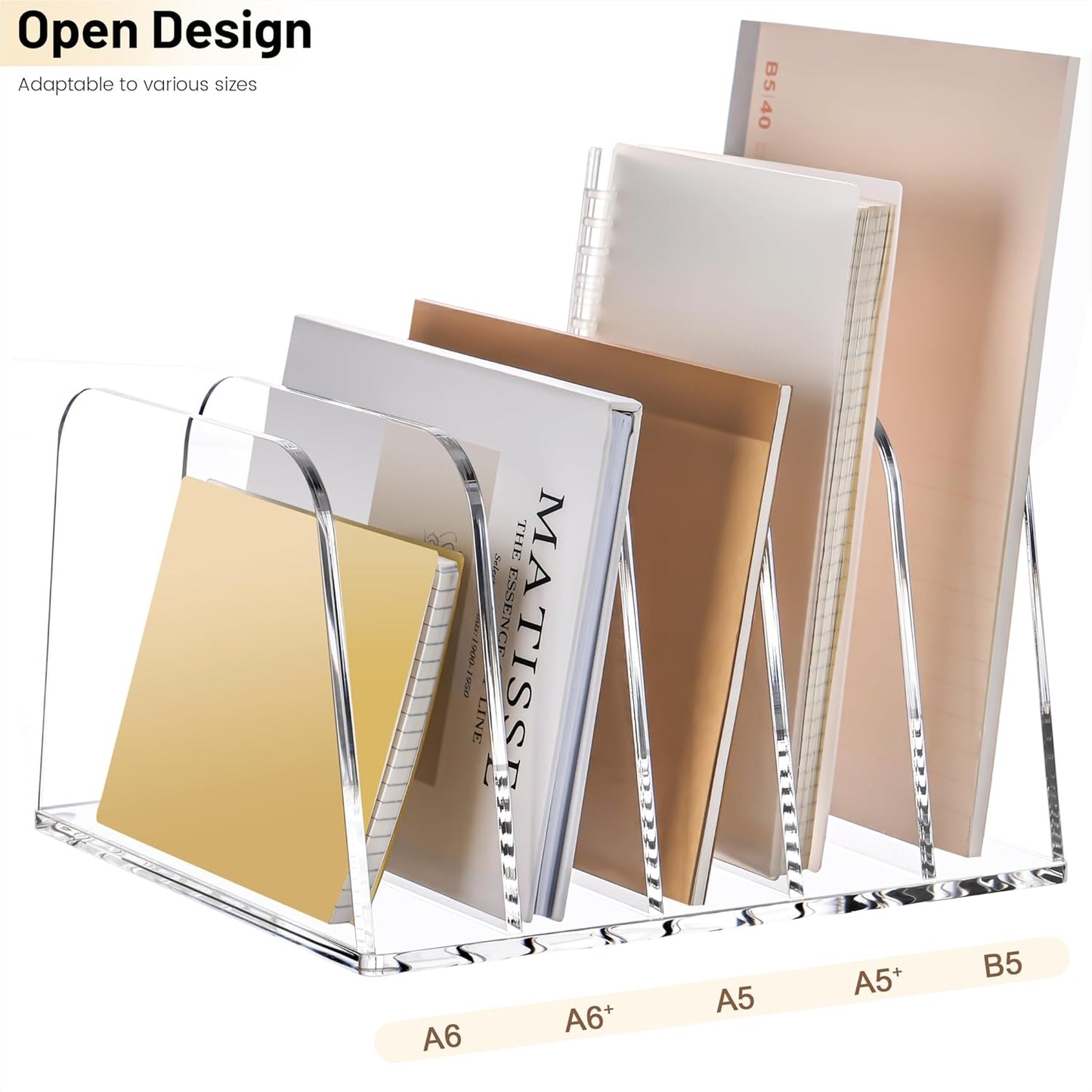 YUXUN Clear Acrylic Desktop File Sorter Organizer,Upright File Organizer, 5-Section Bookshelf for Home Office & Classroom