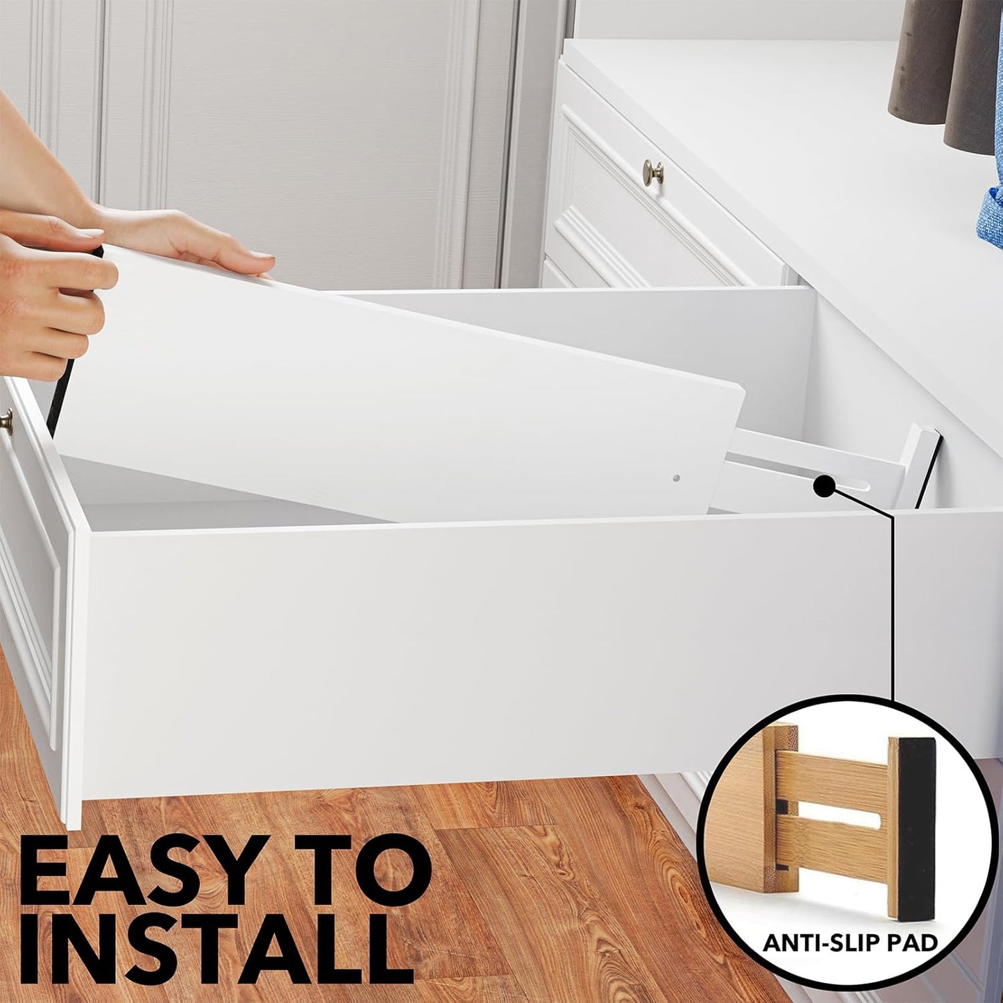 SpaceAid Bamboo 4 Pack Dresser Drawer Dividers, 4.65“ High Adjustable 17“-22” Drawer Organizers, Expandable Organization for Clothing, Clothes, Dressers, White