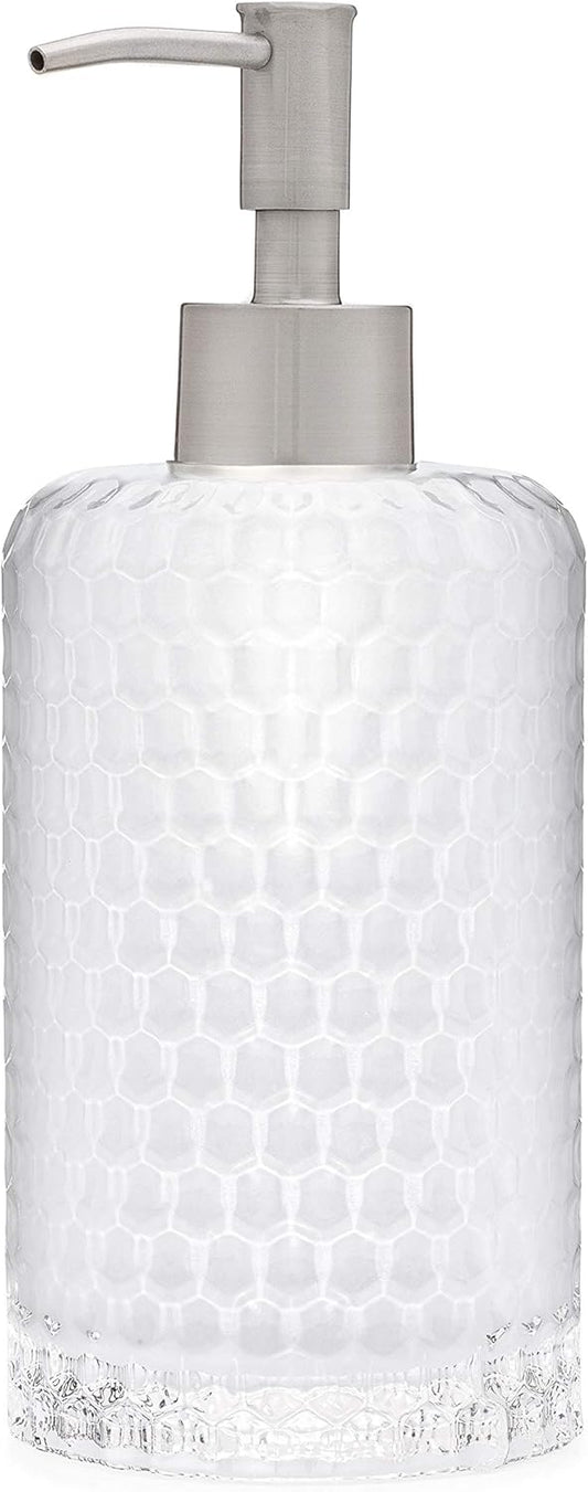 Rail19 Frosted Milk + Honey Glass Soap Dispenser | Vintage-Inspired Modern Refillable Soap & Lotion Pump Bottle for Bathroom Vanity Countertop and Kitchen, 12oz (Stainless Rustic)