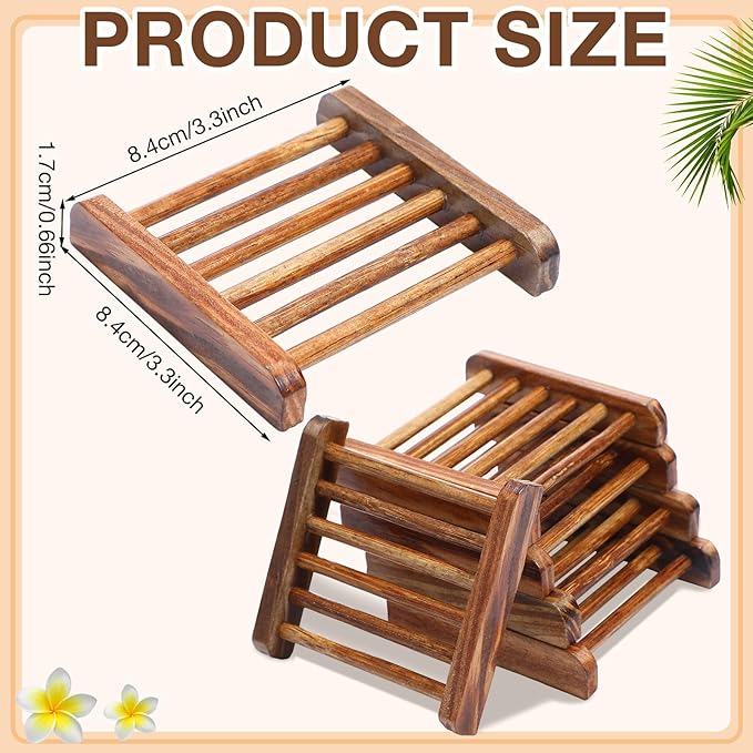 Amyhill 50 Pcs Bamboo Wood Soap Dish Bulk Bathroom Wooden Soap Holder Savers Self Draining Dishes Handcraft Tray, 3.3 x 3.3 x 0.67 Inch (Charcoal Color)