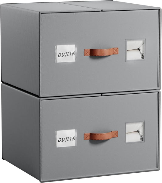 2 Pack comforter Storage Organizers, king&queen size blanket Organizers with Reinforced Walls ，Foldable 21"x18"x11" Space-Saving Design for Bedding Storage & sheet storage