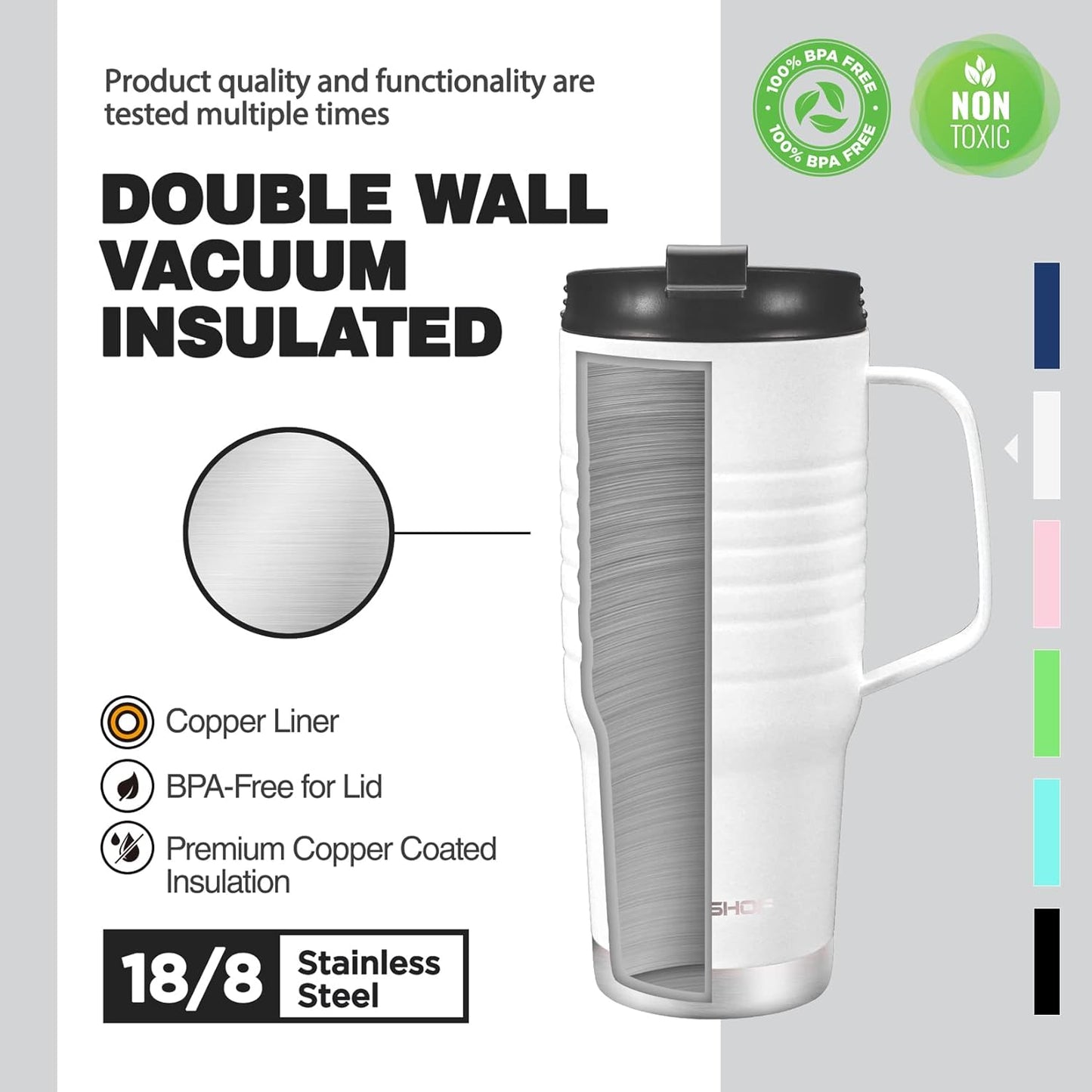 HAUSHOF 24 oz Travel Mug with Handle, Stainless Steel Vacuum Insulated Coffee Mug, Double Wall Travel Mugs with Leakproof Lid, BPA Free