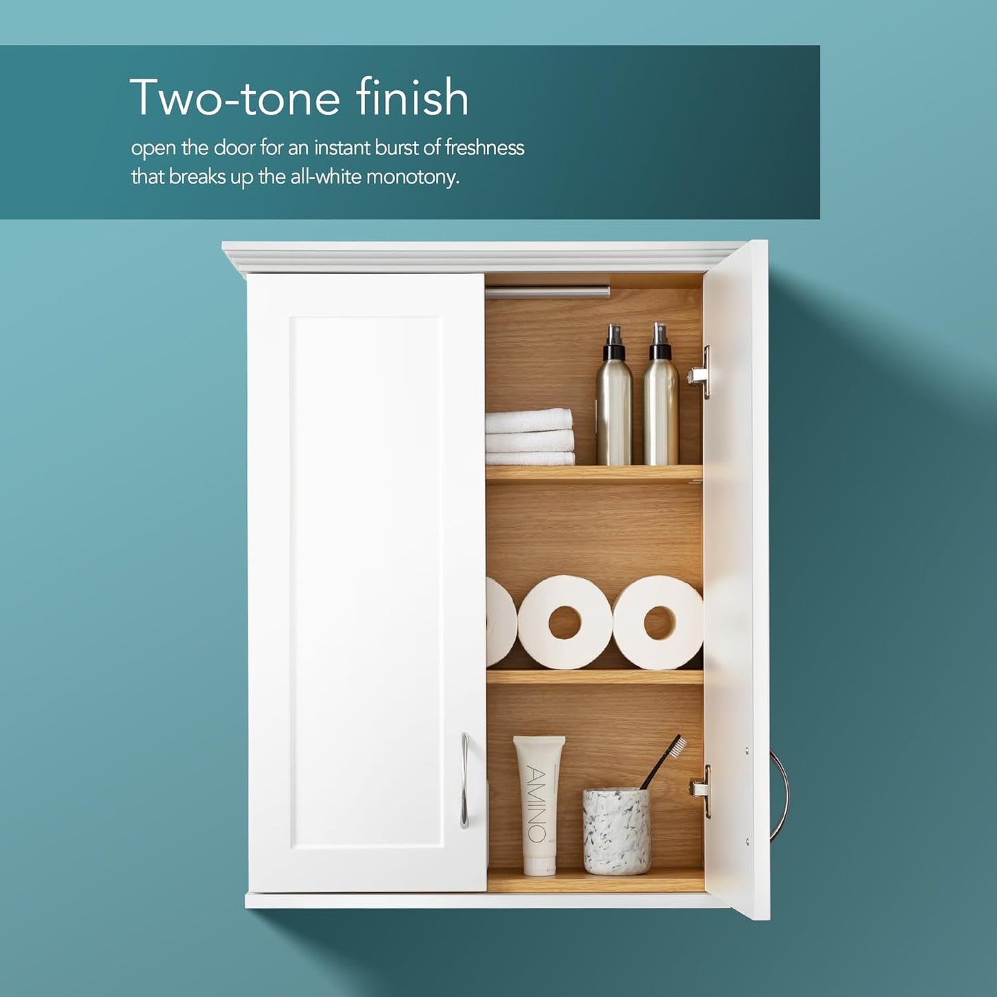 Medicine Cabinet -Bathroom Cabinet Wall Mount with DIY Lighting Unique Top and Dual-Tone Design, Over The Toilet Saver Storage Cabinets