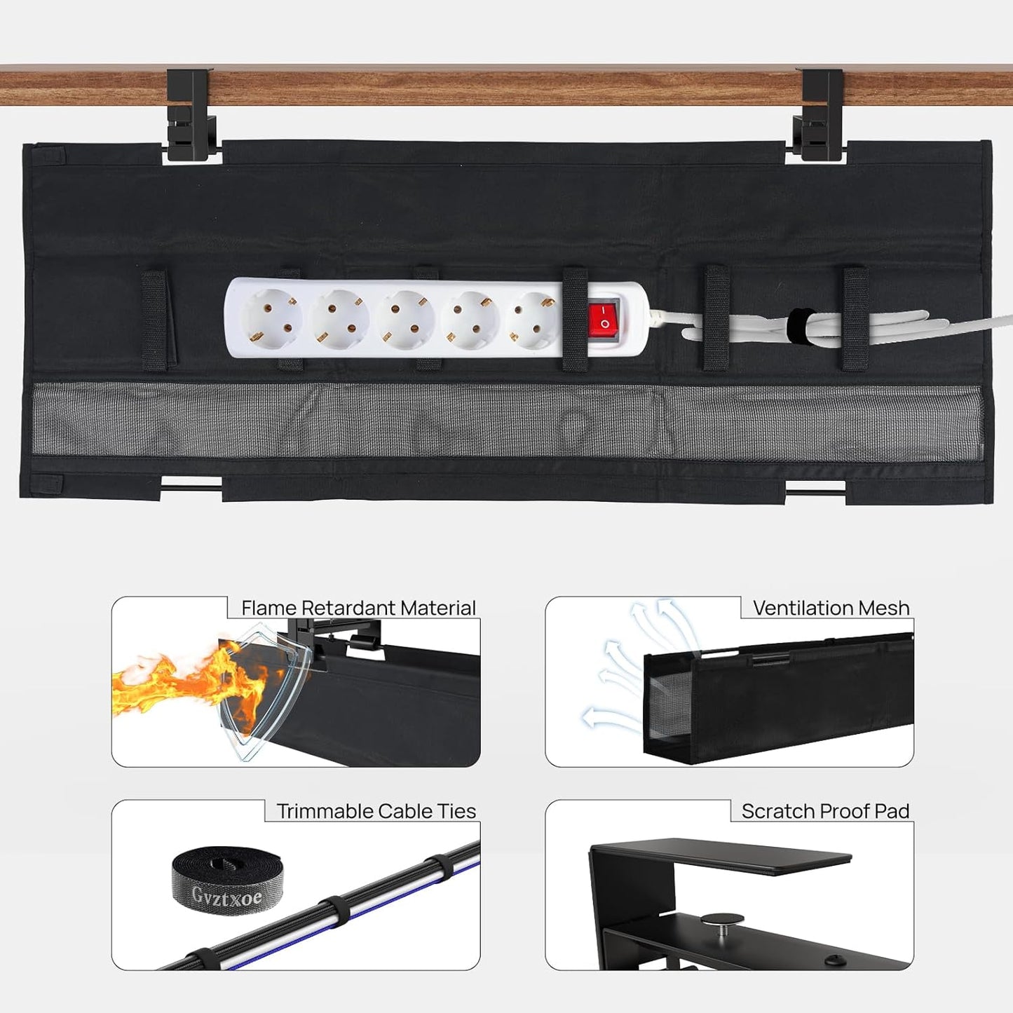 Under Desk Cable Management Tray, No Drill Standing Desk Wire Cable Management Tray, 27.5 Inch Cord Organizer for Office/Home/Game Rooms