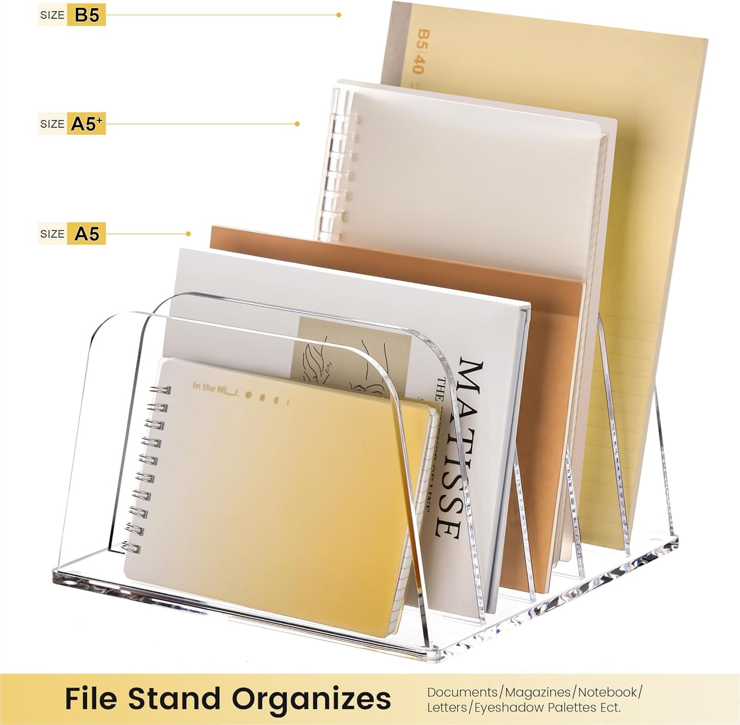 YUXUN Desk File Organizer,5-Section Vertical Clear Acrylic Desk Organizer File Holder Mail Sorter Office Organization for Office Home &Classroom（B5）
