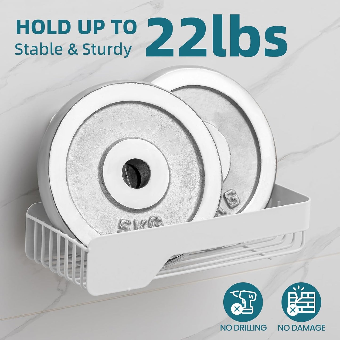 TAILI Shower Caddy Suction Cup 3 Pack, Stainless Steel Rustproof Shelves with Soap Holder Set, Drill-Free Wall Mounted Basket, Heavy Duty Removable Bathroom Organizers & Home Decor, White