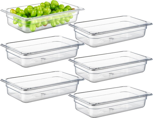 CURTA 6 Pack NSF Food Pans, 1/3 Size 2 1/2 Inch Deep, Commercial Polycarbonate Plastic Clear Freezer-Safe