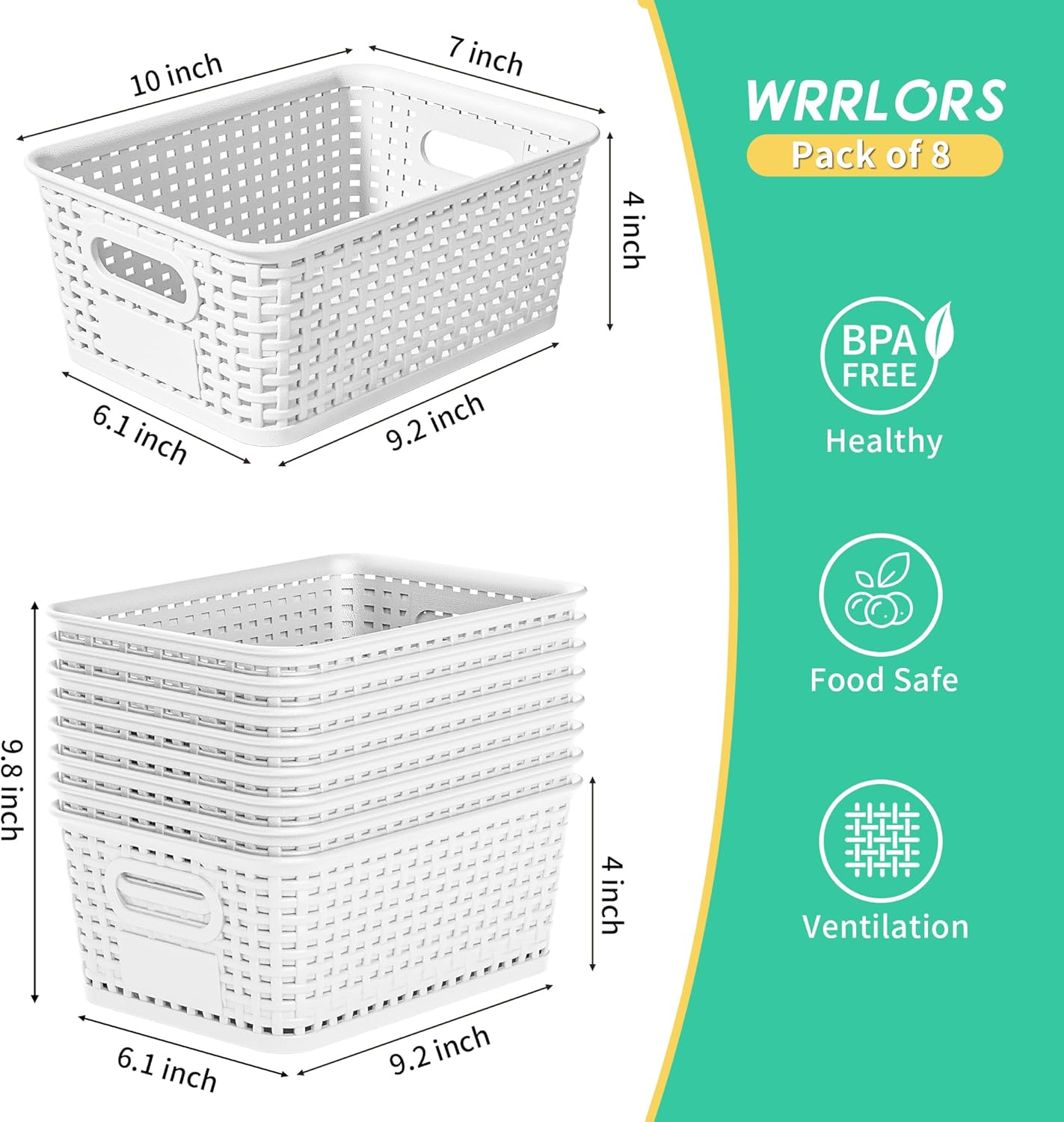 8-Pack White Plastic Storage Baskets with Lids, Label Organizers, Stackable Organizer Containers: For Organizing Shelves, Drawers, Desk Closets, Playrooms, Classrooms, Offices