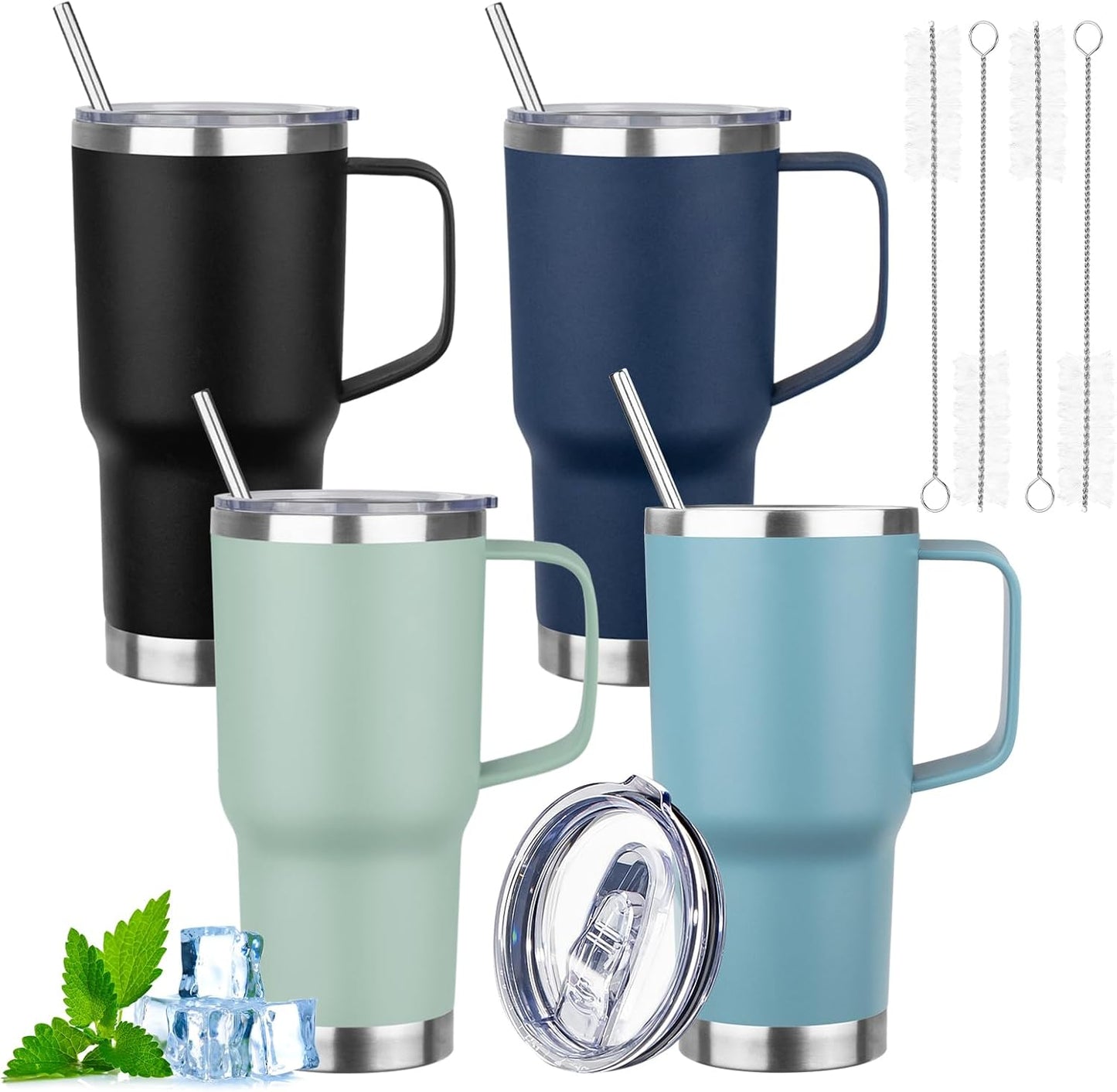 20oz Insulated Tumbler with Handle Stainless Steel Travel Coffee Mug with Lid and Straw Double Wall Vacuum Leak-proof Reusable Thermal Water Cup for Hot and Cold Drinks (Multicolor-1,4 Pack)