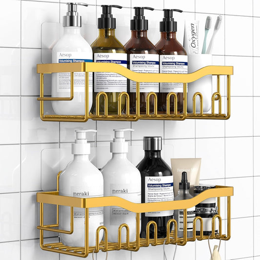 EUDELE Shower Caddy 2 Pack, Adhesive Organizer for Bathroom Storage, Home Decor & Kitchen, No Drilling, Rustproof Stainless Steel Shelf, Bathroom Decor Sets