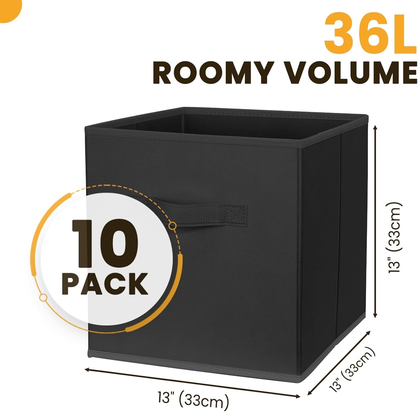 Large Storage Cubes- 13 Inch Cube Storage Bins for Organizing Shelves Kallax - Nursery Closet Organization Bins for Clothes Blanket - 10 Pack Collapsible Decorative Storage Box for Living Room (Black)