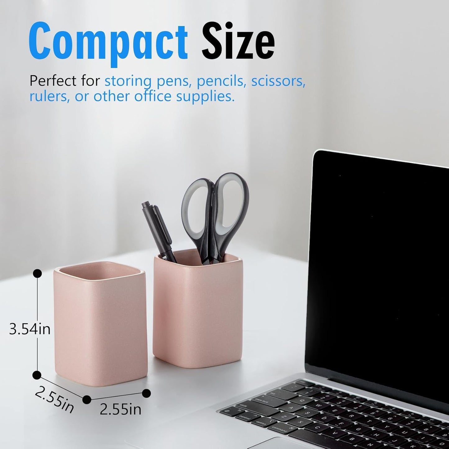 Pen Holder, 2 Pack Pencil Holder for Desk,Ceramic Pencil Cup Desk Organizer, Makeup Brush Holder Cute, Stationery Accessories for Office, School, Home (Matte pink)