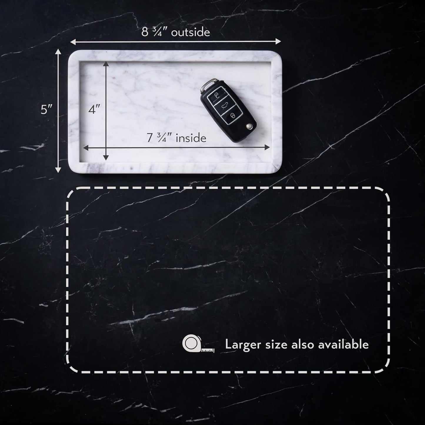 Cork & Mill Marble Tray for Bathroom Countertop, Kitchen Counter, or Catchall - 8 3/4" x 5" Small Rectangular Vanity Tray for Skincare or Perfume - Handcrafted Natural White Marble Stone Organizer