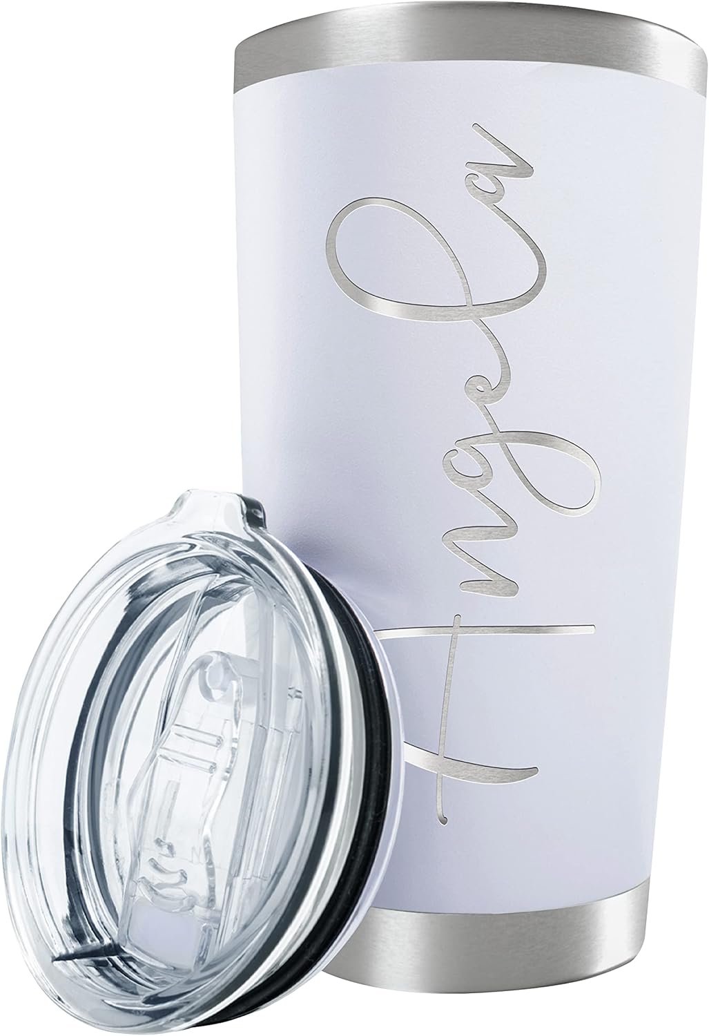 Personalized Tumbler with Engraved Name - 12 Designs, 20 Oz Coffee Tumbler with Slider Lid, White, Double Wall Insulated - Custom Gifts for Women