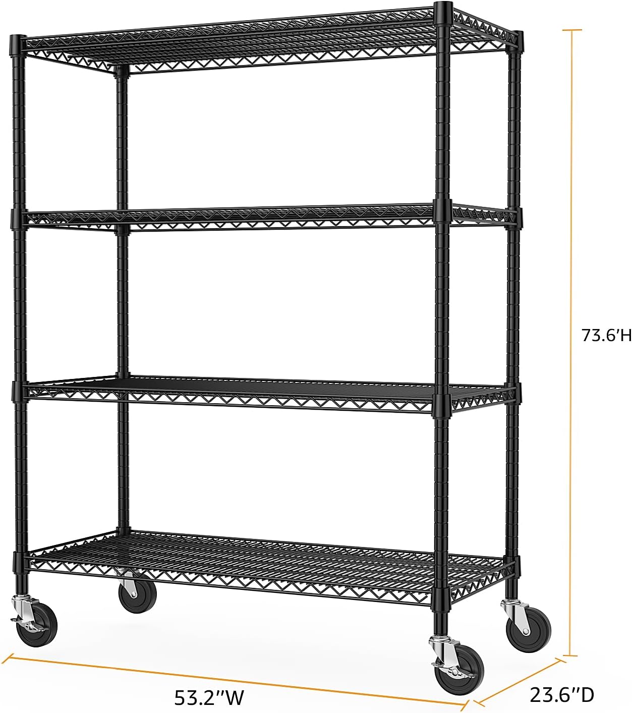 Industrial Metal 4 Tier Shelving for Garage, Pantry, Warehouse, Basement Utility Room, Storage Rack Metal Shelving Unit, Shelf Organizer, Black 23.6" D x 53.2" W x 73.6" H