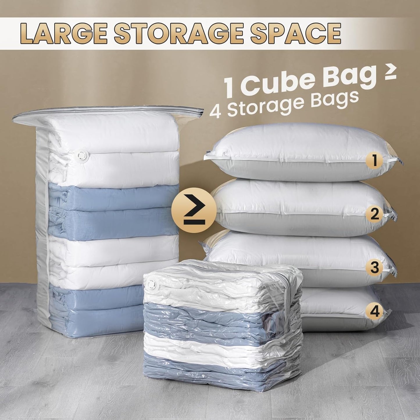 TAILI 6 Pack Vacuum Storage Bags, Cube Space Saver Bags Combo (3 Jumbo +3 Medium), Vacuum Seal Bags for Bedding, Clothing, Comforters, Blankets, Closet Oragnizer and Storage