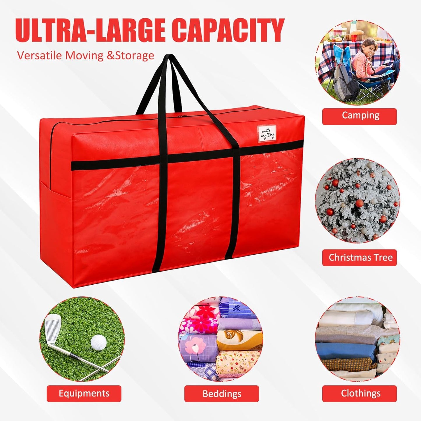 4 Pcs 96 Gallon Large Moving Bags with Zipper and Handles Foldable Storage Duffle Bags Heavy Duty Extra Large Totes for College Dorm Travel Clothes Blankets Bedding Moving (Red)