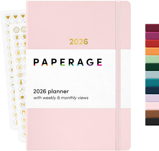PAPERAGE 2026 Weekly & Monthly Planner, 12 Months (January 2026 - December 2026), 5.6 in x 8 in, Hardcover 2026 Planner with Weekly & Monthly Spreads, Note Pages, Stickers & Back Pocket – Blush