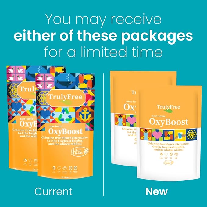 Truly Free OxyBoost - Oxygen Whitener & Clothes Stain Remover Laundry Detergent Powder with Sodium Percarbonate - Brightens Whites & Safe for Colors - Non-Chlorine, Gentle Yet Powerful - Pack of 2