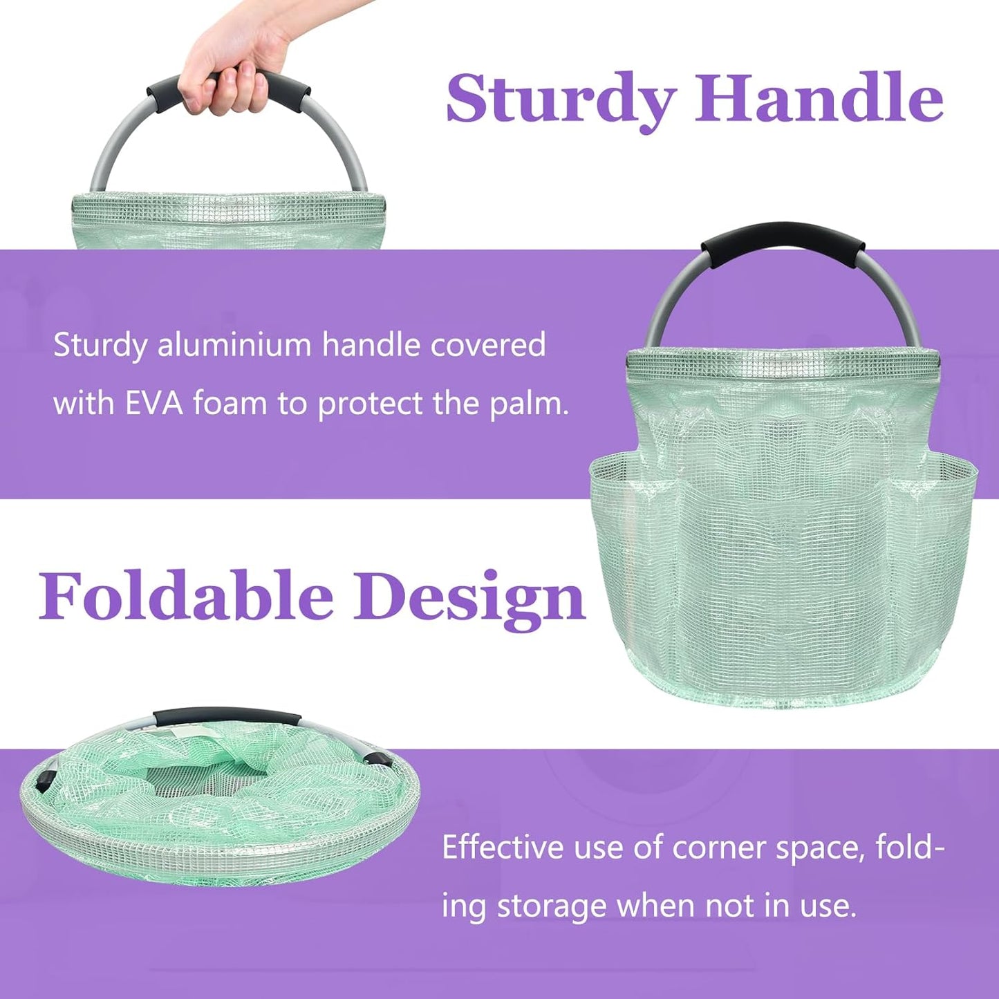 2Pack Portable Cleaning Caddy for Cleaning Supplies, 17L Household Tool Bucket Organizer for Men, Large Cleaning Basket in PVC Resin for Family, Garden, Transparent + Green