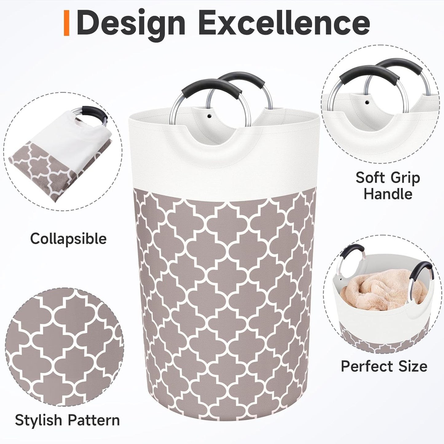 Large Laundry Basket Laundry Hamper Bag Washing Bin Clothes Bag Collapsible Tall With Handles Waterproof Travel Bathroom College Essentials Storage For College Dorm, Family (Khaki)82L