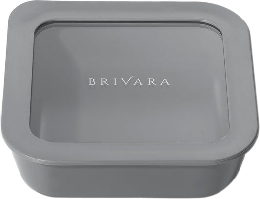 Ceramic Coated Glass Food Storage Container | No PTFE, PFOA, PFAS, and BPA | Reusable Non Toxic Meal Prep Container with Glass Lid | Easy To Store | 2.5 Cup Square [Smoke]