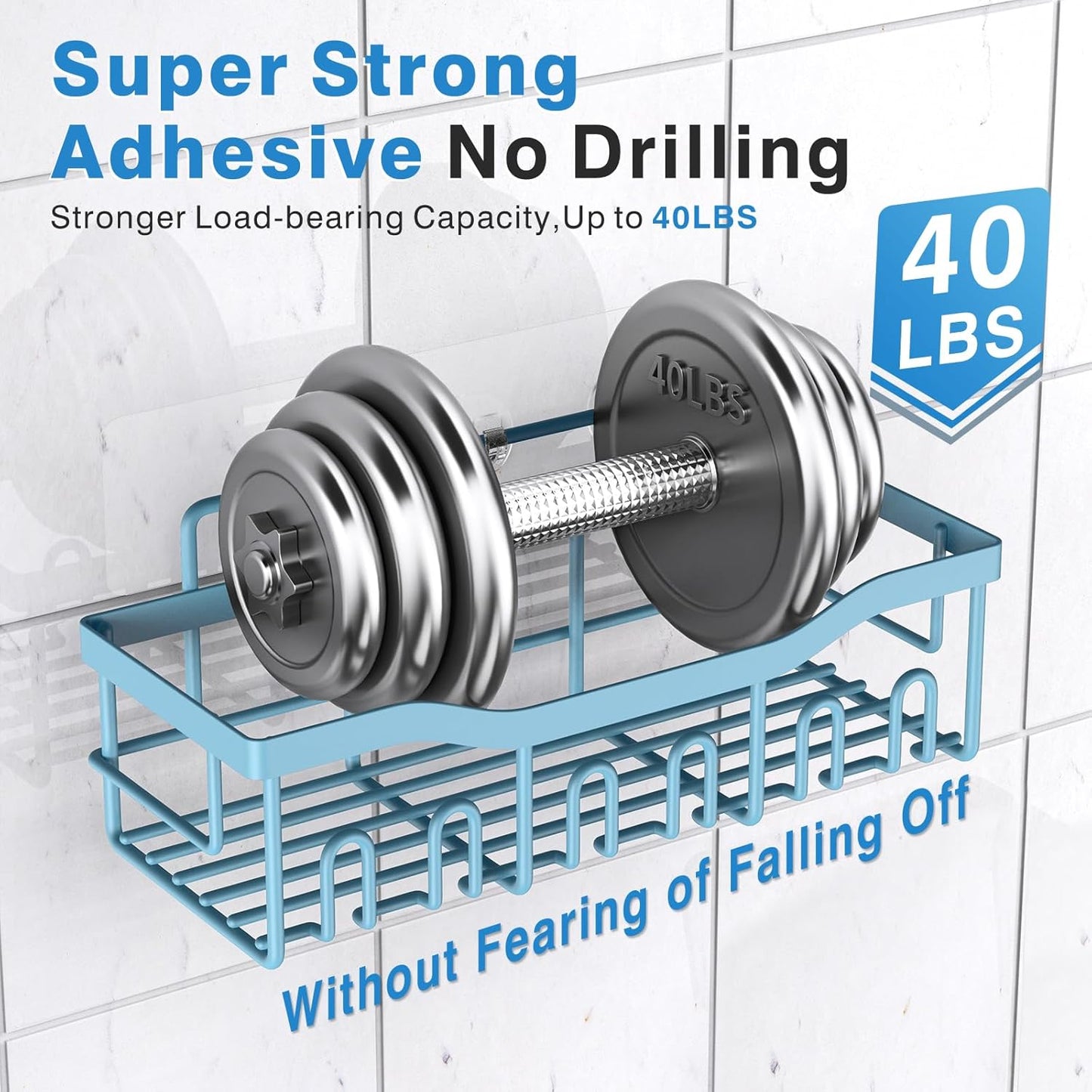 EUDELE Shower Caddy 2 Pack, Adhesive Shower Organizer for Home Decor & Kitchen Organizers, No Drilling, Rustproof Stainless Steel Bathroom Shelves