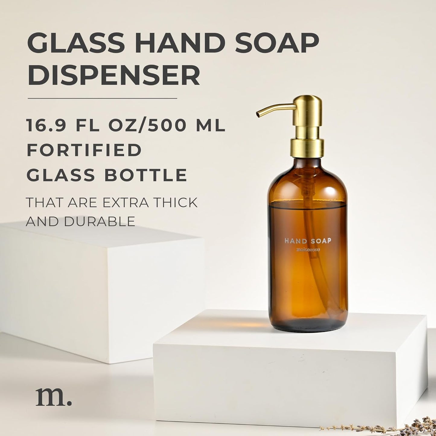 MaisoNovo Soap Dispenser 1-Piece Set | 16.9oz Amber Bottles with Gold Stainless Steel Pump