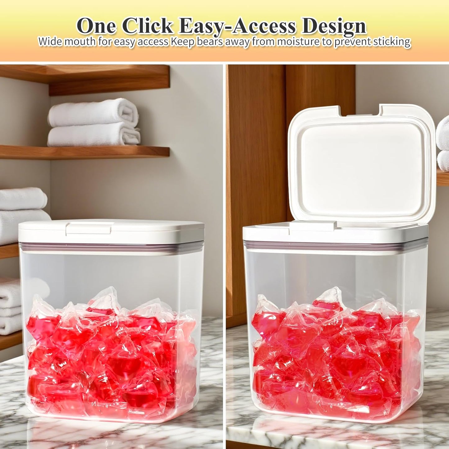 Gute Laundry Pod Holder with Lid - 67oz Sealed Automatic Pop-Up Dispenser, Laundry & Dishwasher Pods for Laundry Room Organization-2L