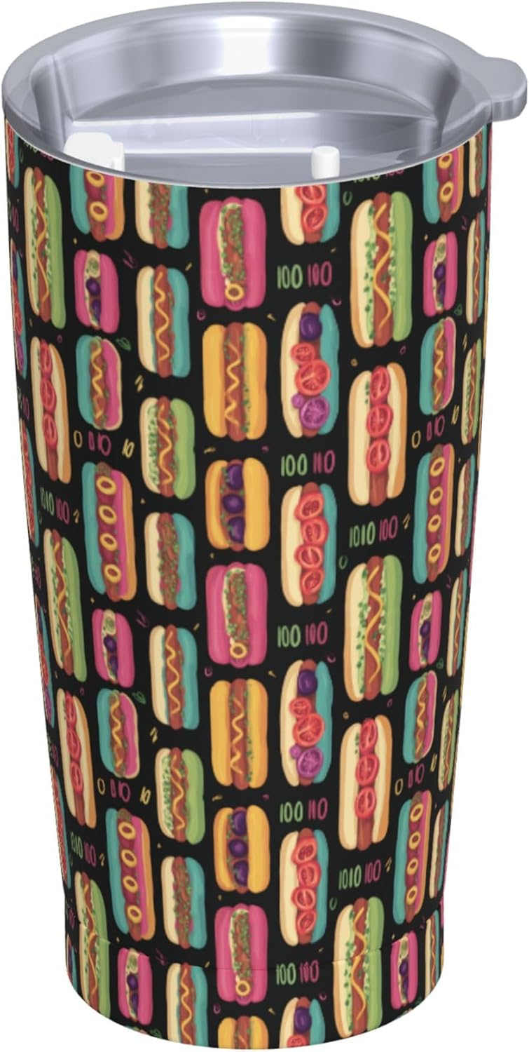 Hot Dog Tumbler with Lid and Straw 20oz Insulated Reusable Stainless Steel Travel Mug Double Wall Vacuum Coffee Cup for Hot Cold Drinks Leak-Proof Portable Cups for Women Men Gifts