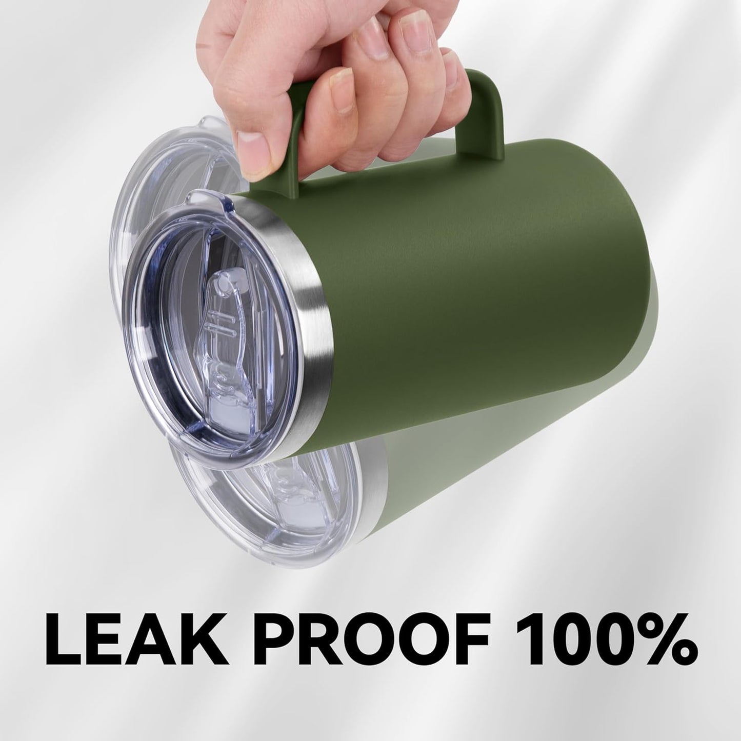 DOMICARE 24oz Mug with Handle and Lid, Stainless Steel Coffee Mug, Travel Mug with Handle, Double Wall Vacuum Coffee Tumbler, Reusable Insulated Cup, Army Green, Pack 4