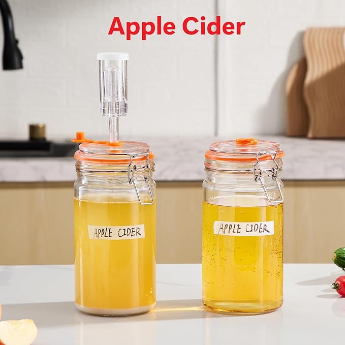 JILLMO 1 Liter Fermentation Jar, Glass Fermenting Kit with Weight for Making Sauerkraut, Hot Sauce, Mead, Cider and More, Pack of 2