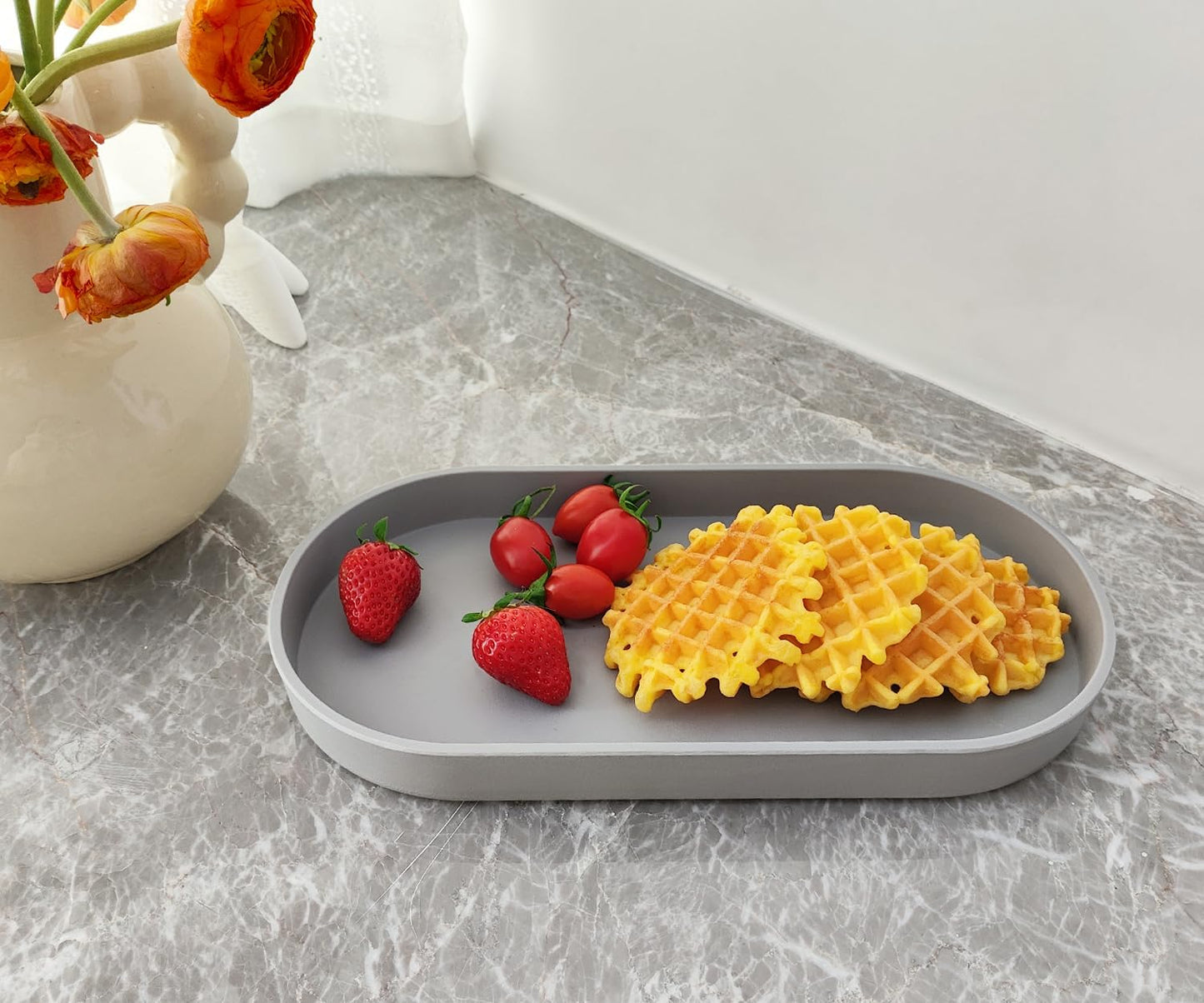 Gray Small Tray (11.8 inch), Oval Tray for Kitchen Counter, Bathtub Bathroom Vanity Items, Countertop Organizer, Coffee Accessory, Bar, Serving Seasoning, Salt and Pepper, Soap, Perfume.