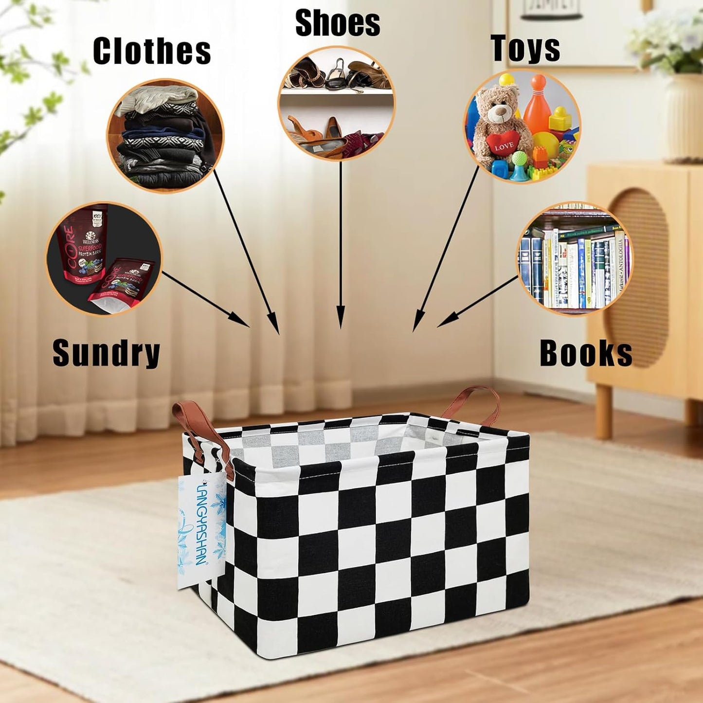 LANGYASHAN Rectangular Storage Bin Collapse Canvas Fabric Cartoon Storage Basket with Handles for Organizing Home Kitchen Boys and Girls Toys Office Closet Shelf Baskets (Rec-Racing flag)