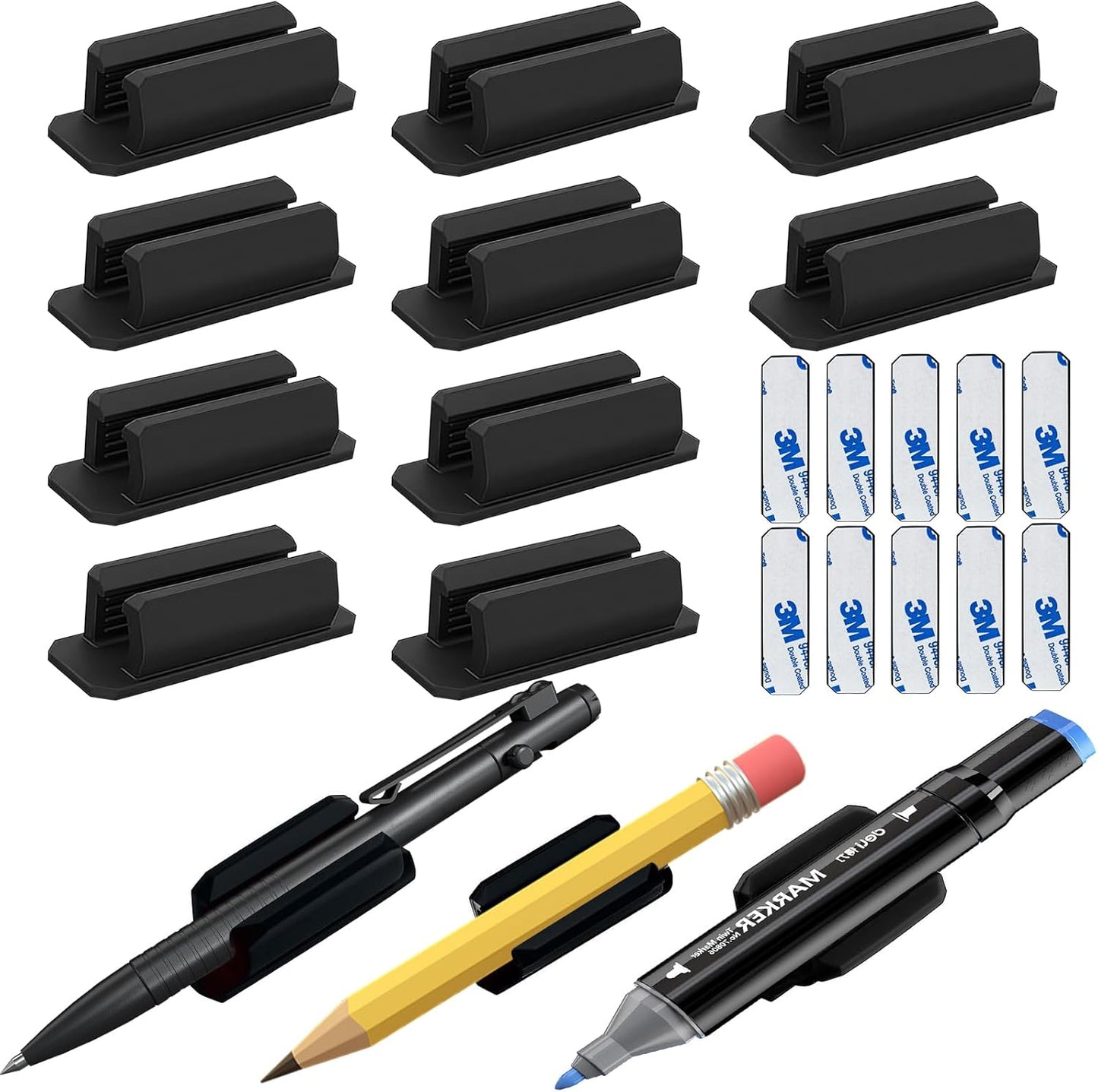 10Pack Adhesive Pen Holder for Desk, Silicone Pencil Holder for Classroom,Teacher Student Kinds Accessories, Office Desk Accessories