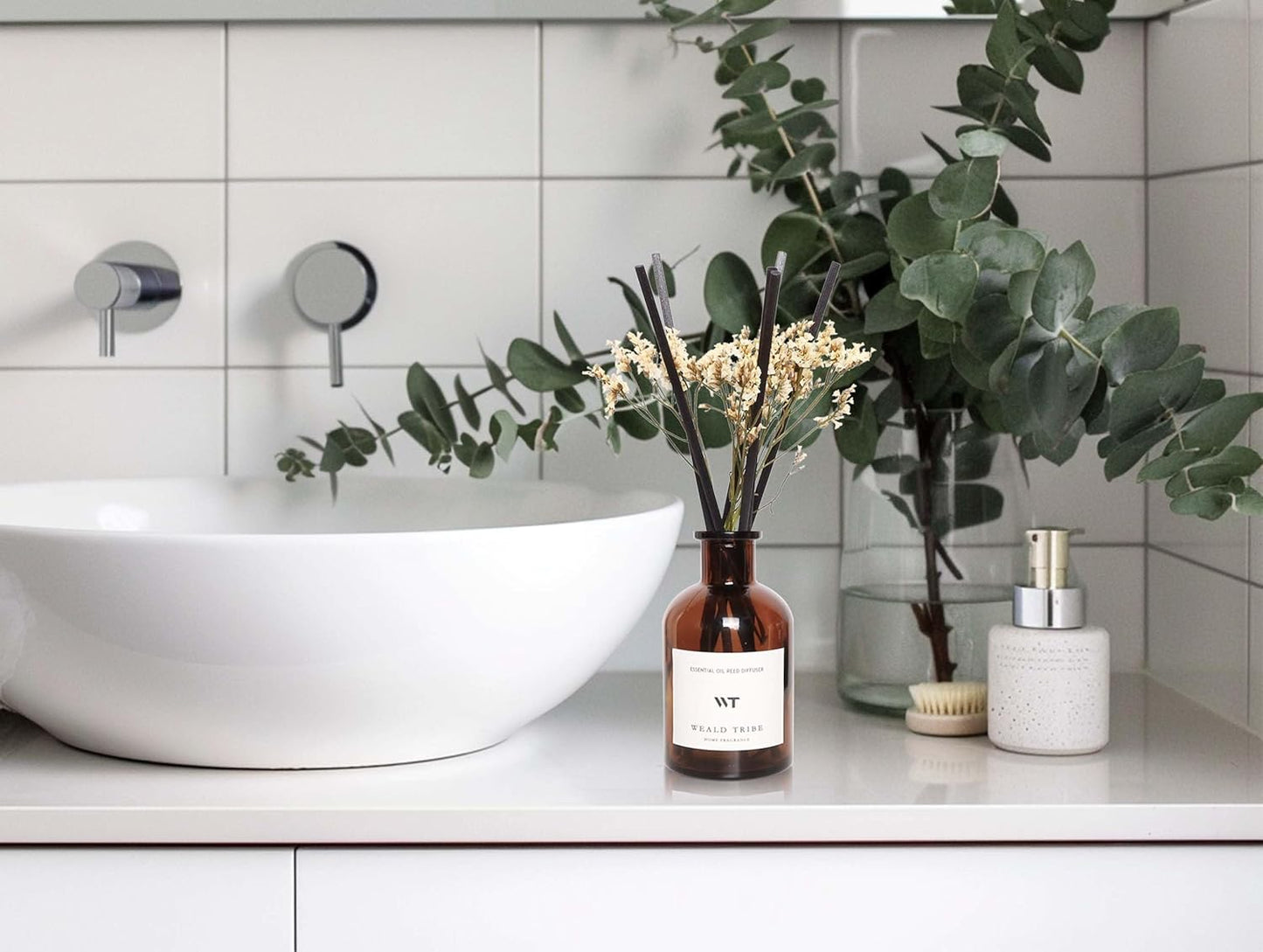 WEALD TRIBE Flower Reed Diffuser Set Lime & Citrus Scent for Bathroom Air Fresheners, Oil Diffuser Sticks | 4.0 fl oz Home Fragrance with Sticks Defusers | House Bedroom Office Shelf Decor