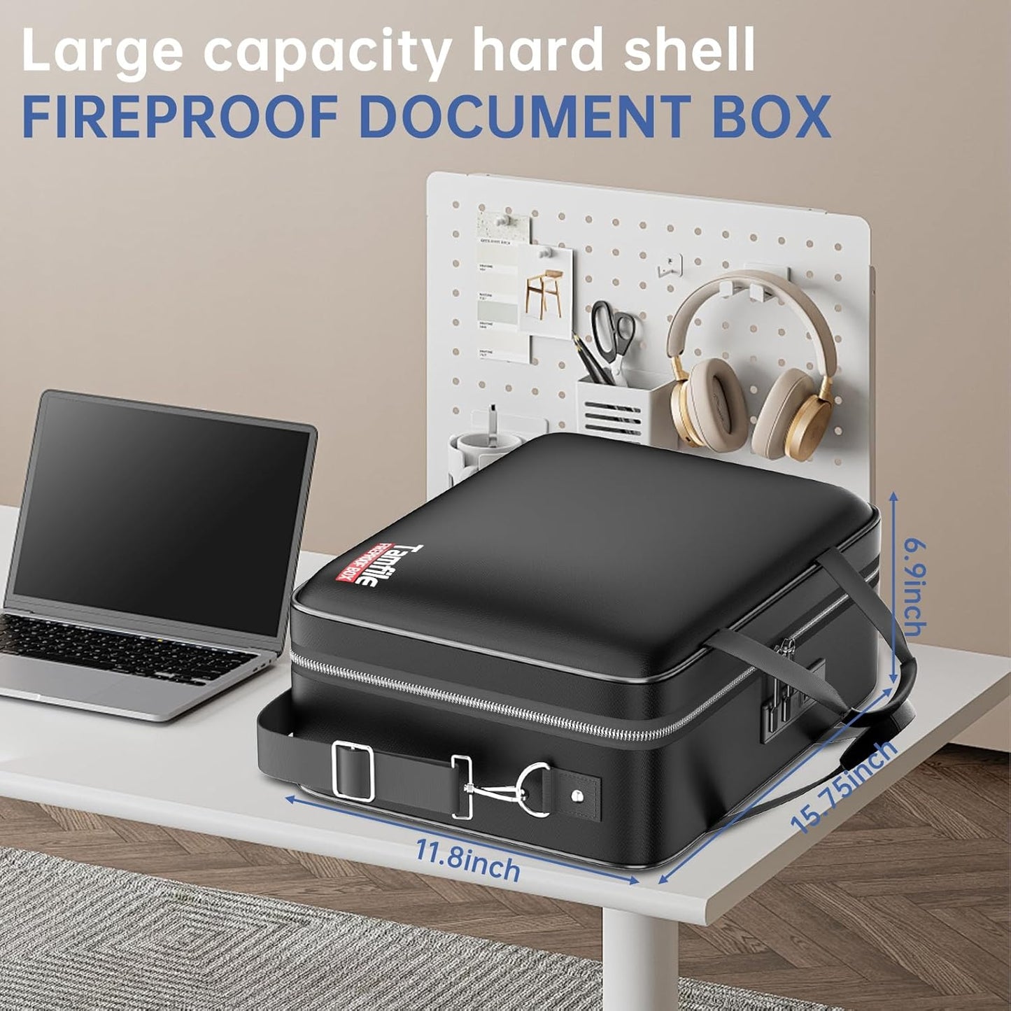 Tamfile Fireproof Document Box with Lock, Hard Case Fireproof Water Resistant File Organizer with 24 Colorful Pockets,Fire Safe Box for Important Documents、Valuables、Laptop、Passports (Black)