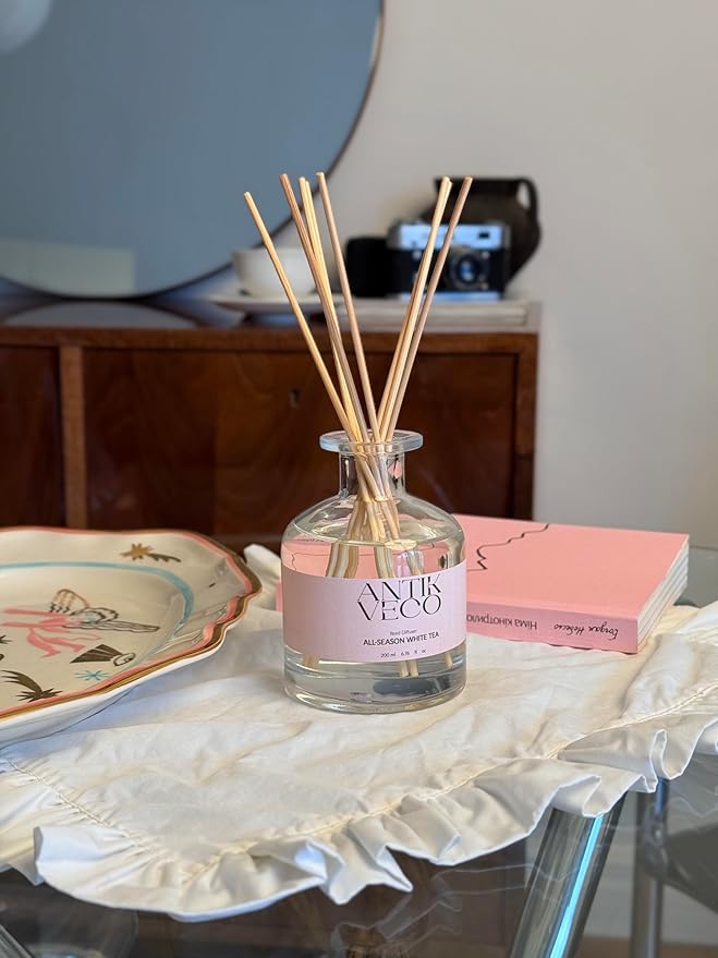 All-Season White Tea Diffuser – Home Fragrance with 8 Rattan Sticks – Long Lasting, Fresh White Tea & Citrus Scent – Non-Toxic, Premium Reed Diffuser for Home or Office – 90 Days