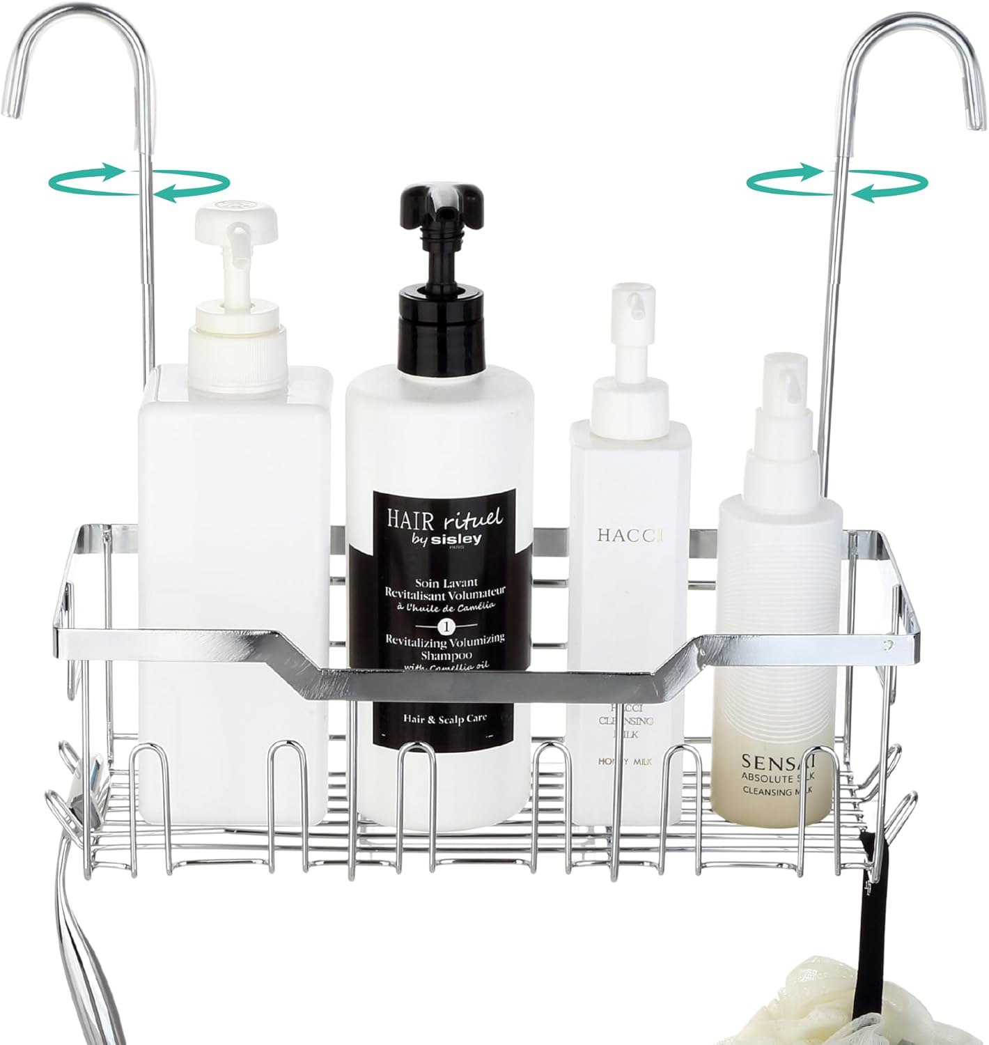 Small Shower Caddy Hanging - Shower Door Caddy Hanging with Rotatable Hooks and Adhesive Mount - Perfect for Bathroom Toiletries - Spacious & Convenient Bathroom Storage Solution 304 Stainless Steel