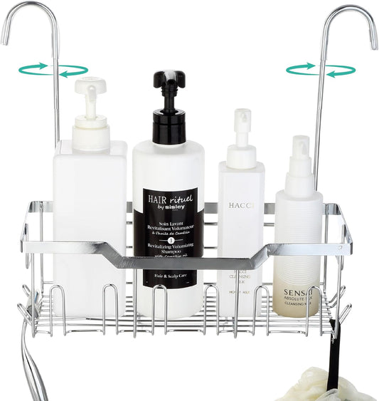 Small Shower Caddy Hanging - Shower Door Caddy Hanging with Rotatable Hooks and Adhesive Mount - Perfect for Bathroom Toiletries - Spacious & Convenient Bathroom Storage Solution 304 Stainless Steel
