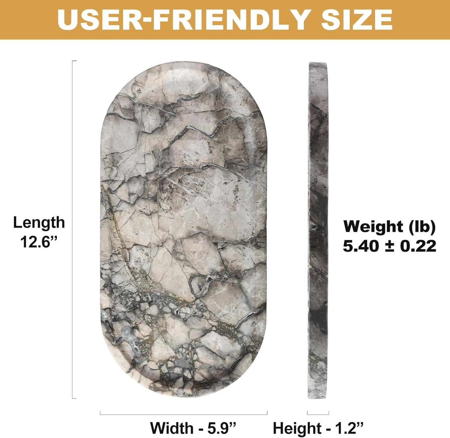 Koville Turkish Natural Travertine Tray, 12"x6" Vanity Decorative Tray for Countertop Organizer, Catchall Tray for Perfume, Candles, Jewelry Dish