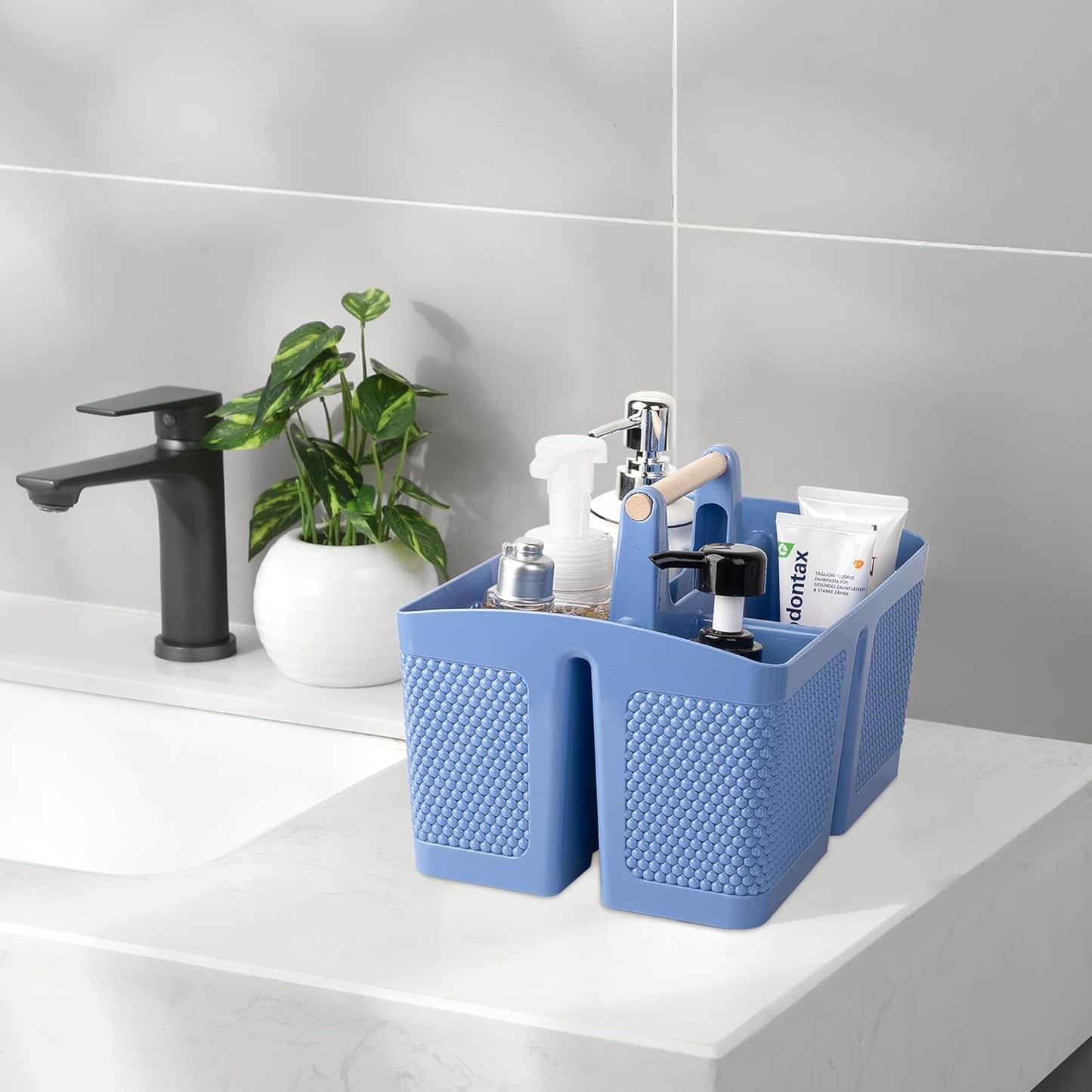 rejomiik Portable Shower Caddy Basket Plastic Cleaning Caddy Organizer Storage Tote with Handle for Bathroom, College, Dorm Room Essentials, Dark Blue